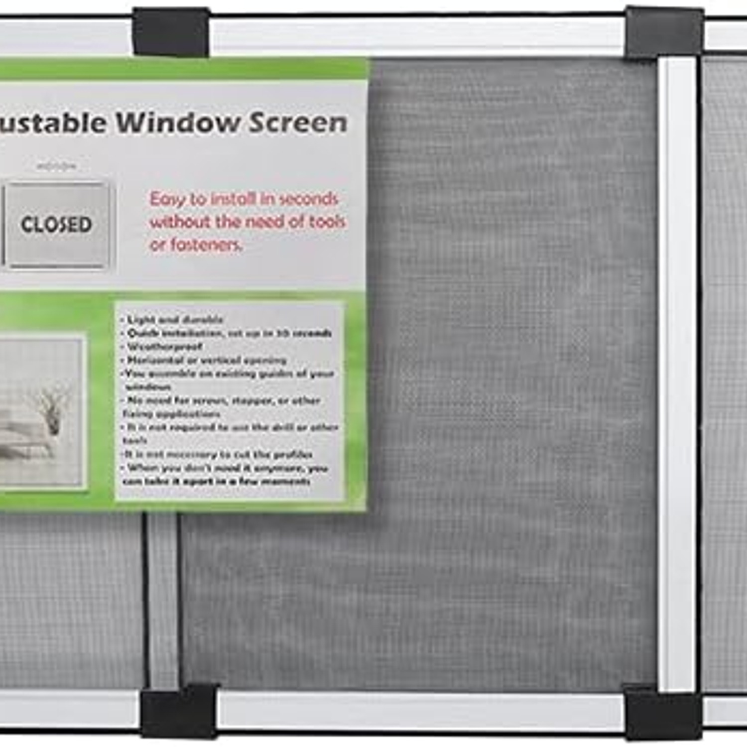 Adjustable Sliding Window Screen, 20 Inch High, Expands 28 to 52 Inches, from American Budget Screens