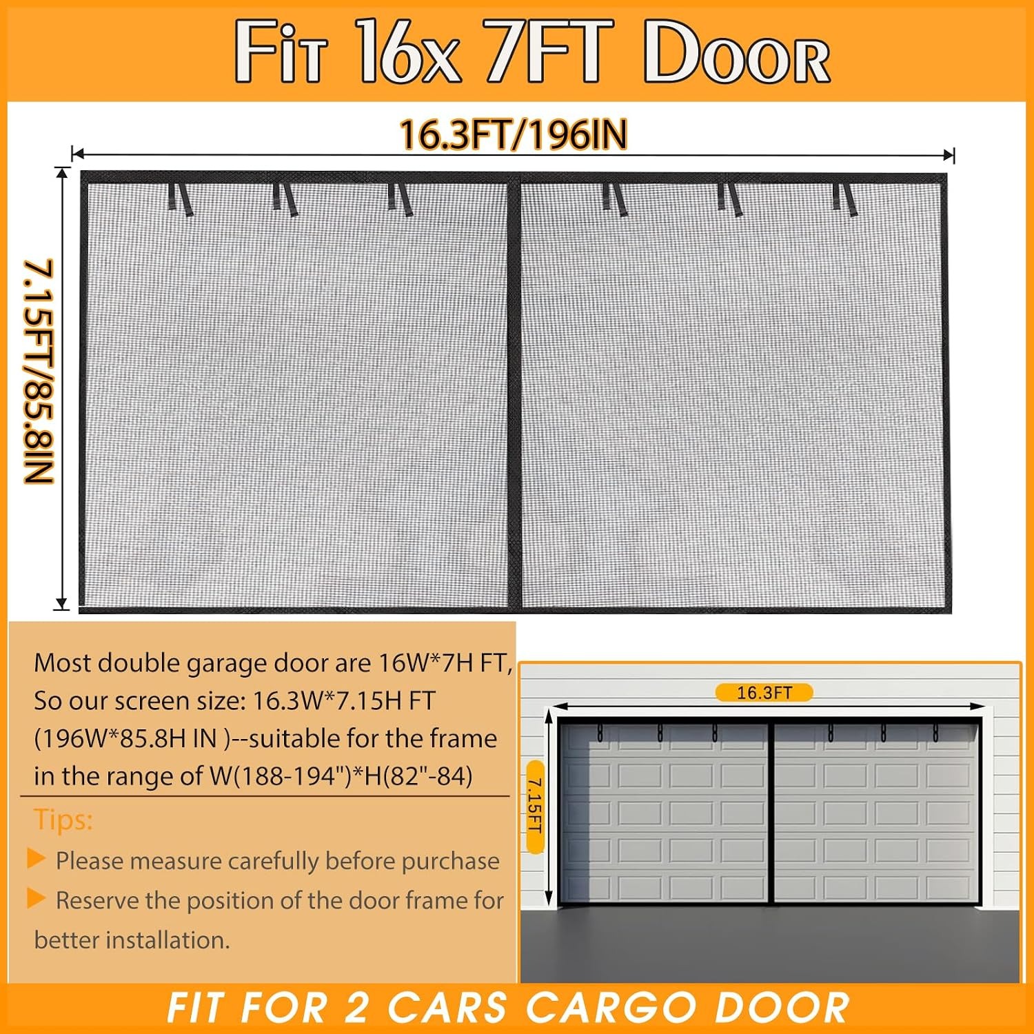 2-Car Magnetic Garage Door Screen 16 x 7 ft: image 3