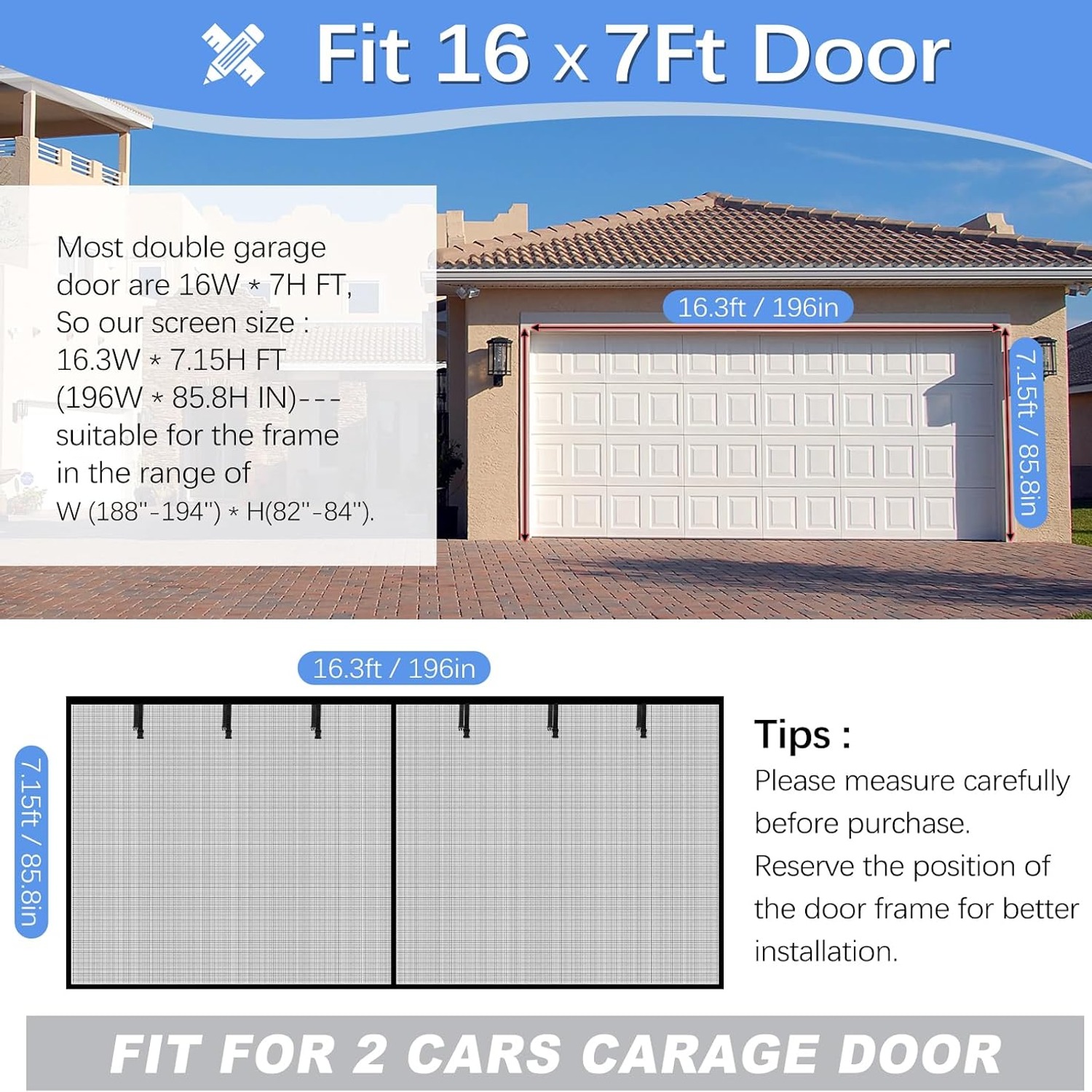 Magnetic Garage Door Screen for 2-Car Garages (16 x 7 ft): image 2