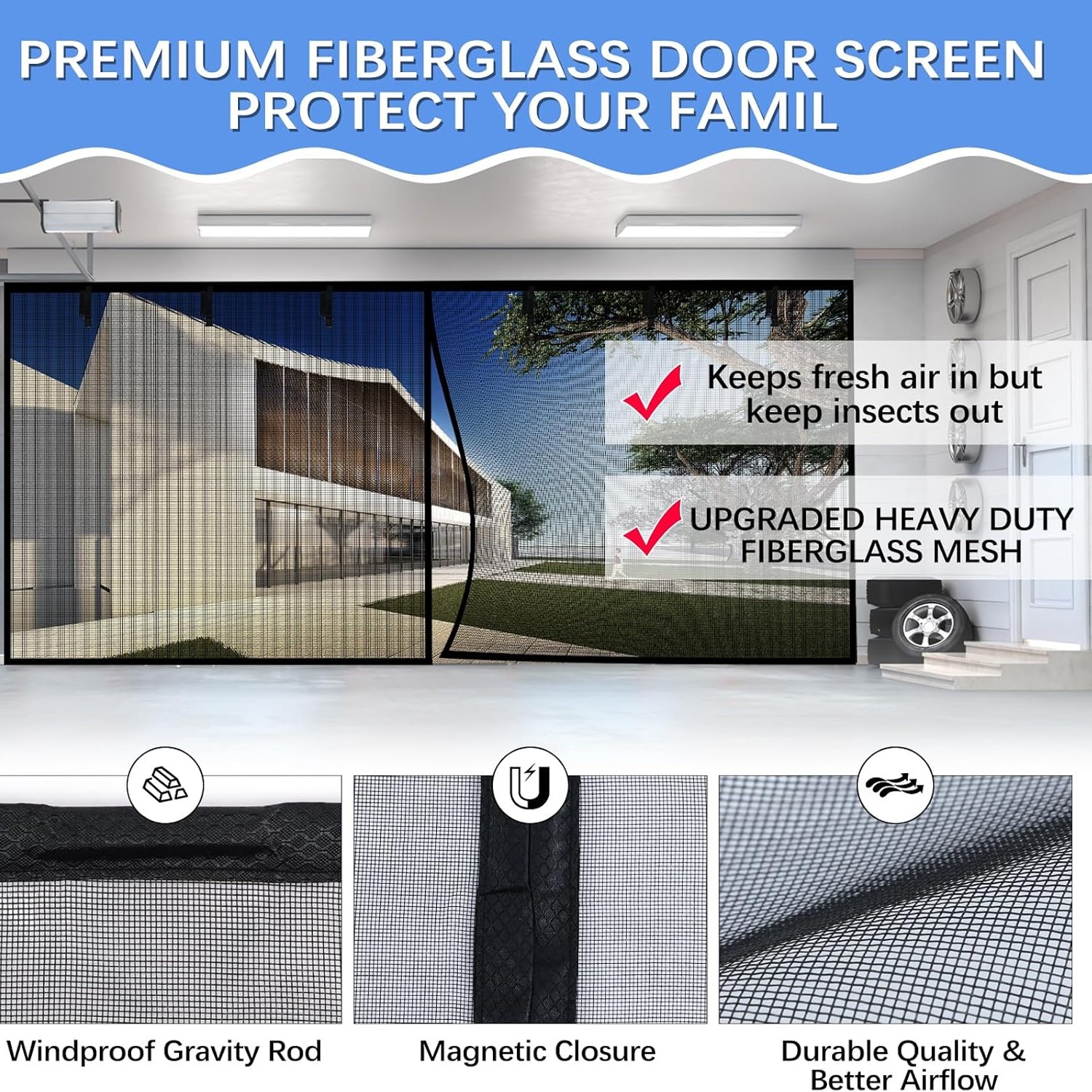 Magnetic Garage Door Screen for 2-Car Garages (16 x 7 ft): image 6