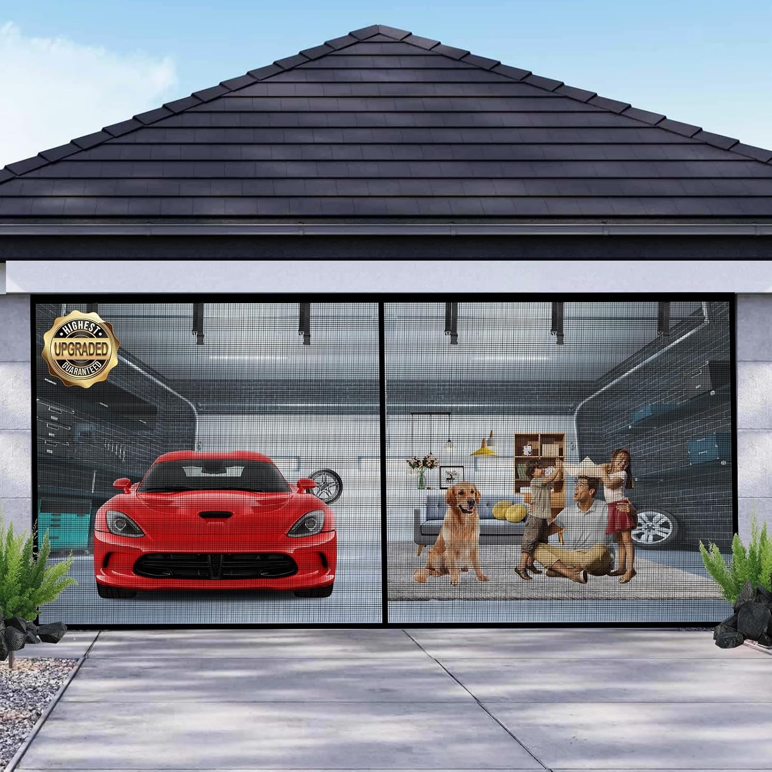 Magnetic Garage Door Screen for 2-Car Garages (16 x 7 ft)