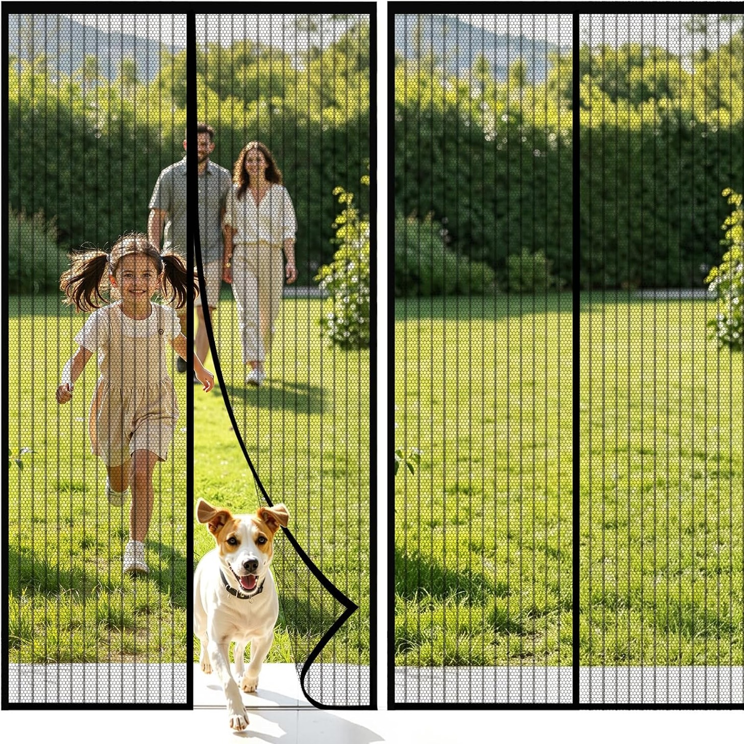 Kitsure Budget Magnetic Screen Door 38 x 82 in Stripe Black: image 2