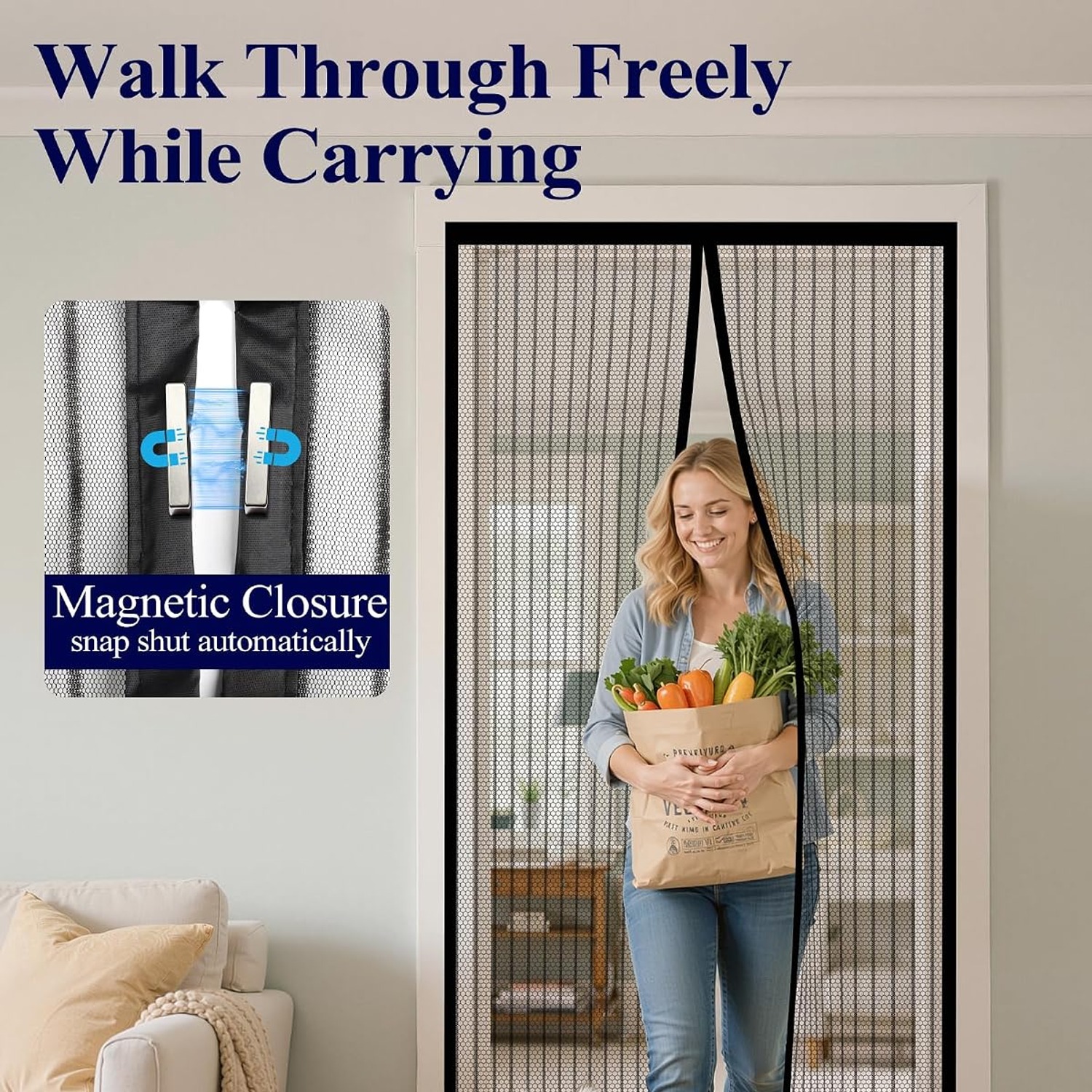 Kitsure Budget Magnetic Screen Door 38 x 82 in Stripe Black: image 3