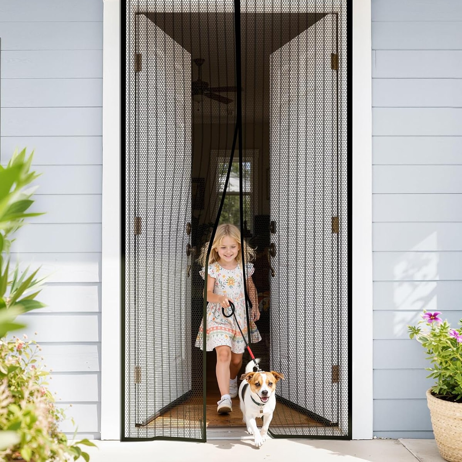 Kitsure Budget Magnetic Screen Door 38 x 82 in Stripe Black: image 8
