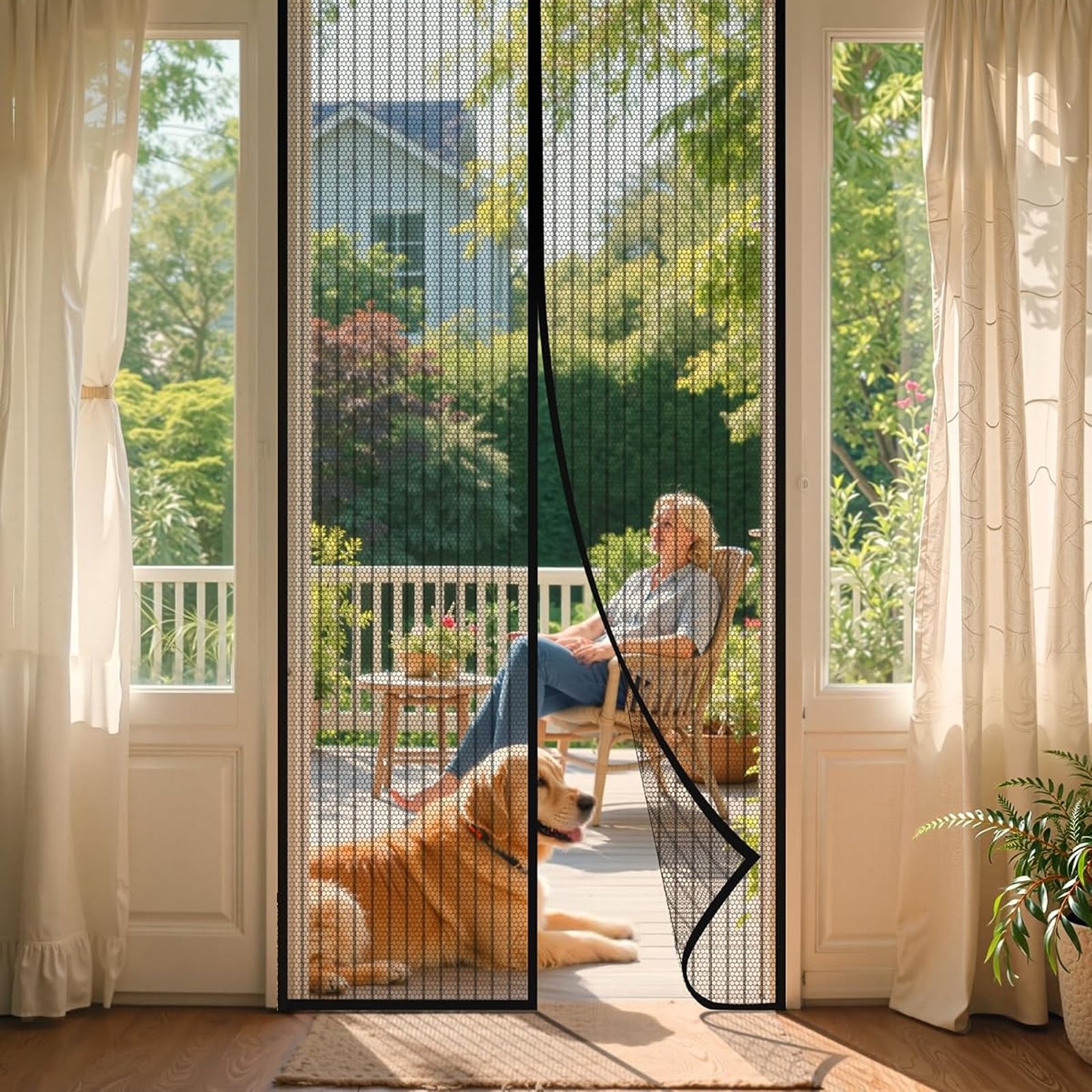Kitsure Budget Magnetic Screen Door 38 x 82 in Stripe Black: image 10