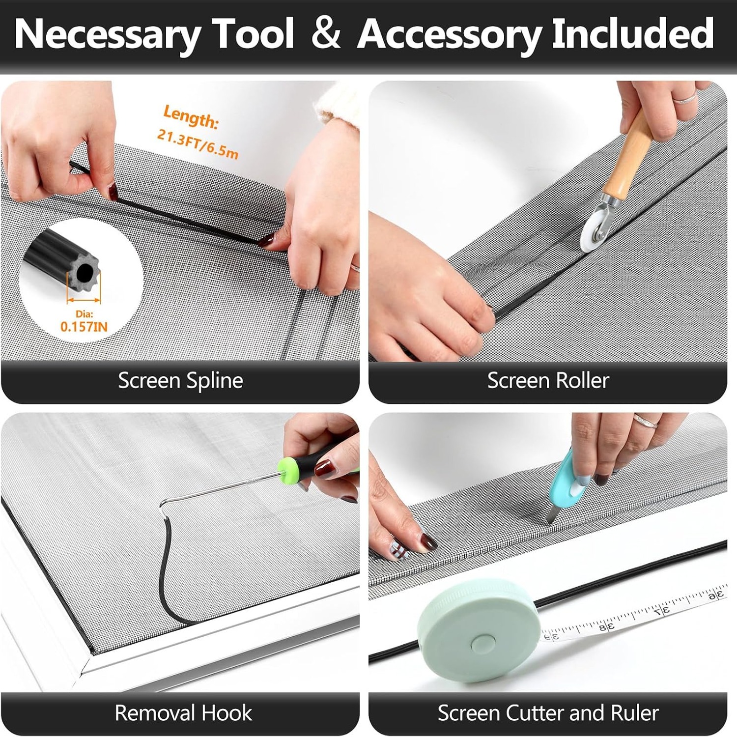 Screen Mesh Repair Kit (Black Fiberglass Mesh, Roller, Spline & Cutter): image 3