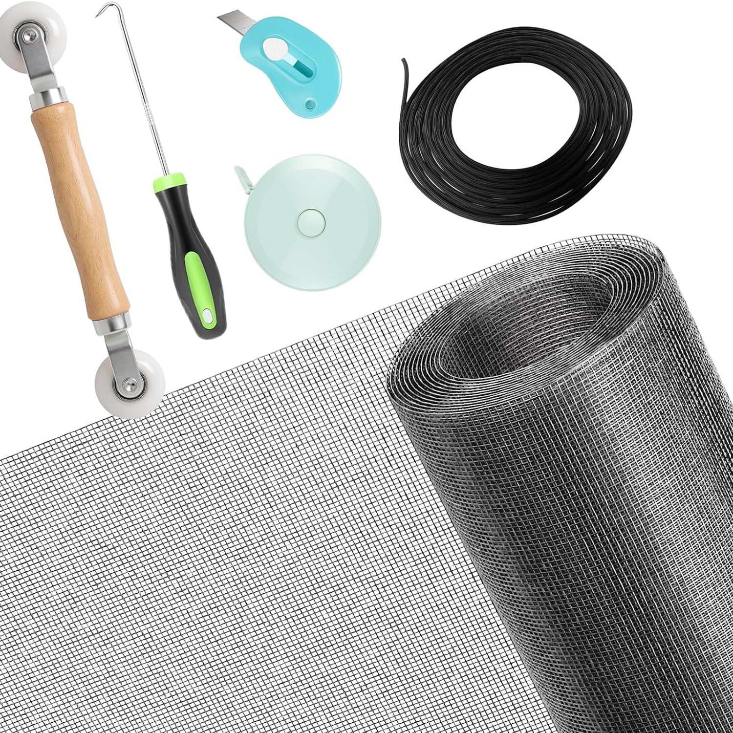 Screen Mesh Repair Kit (Black Fiberglass Mesh, Roller, Spline & Cutter): image 7