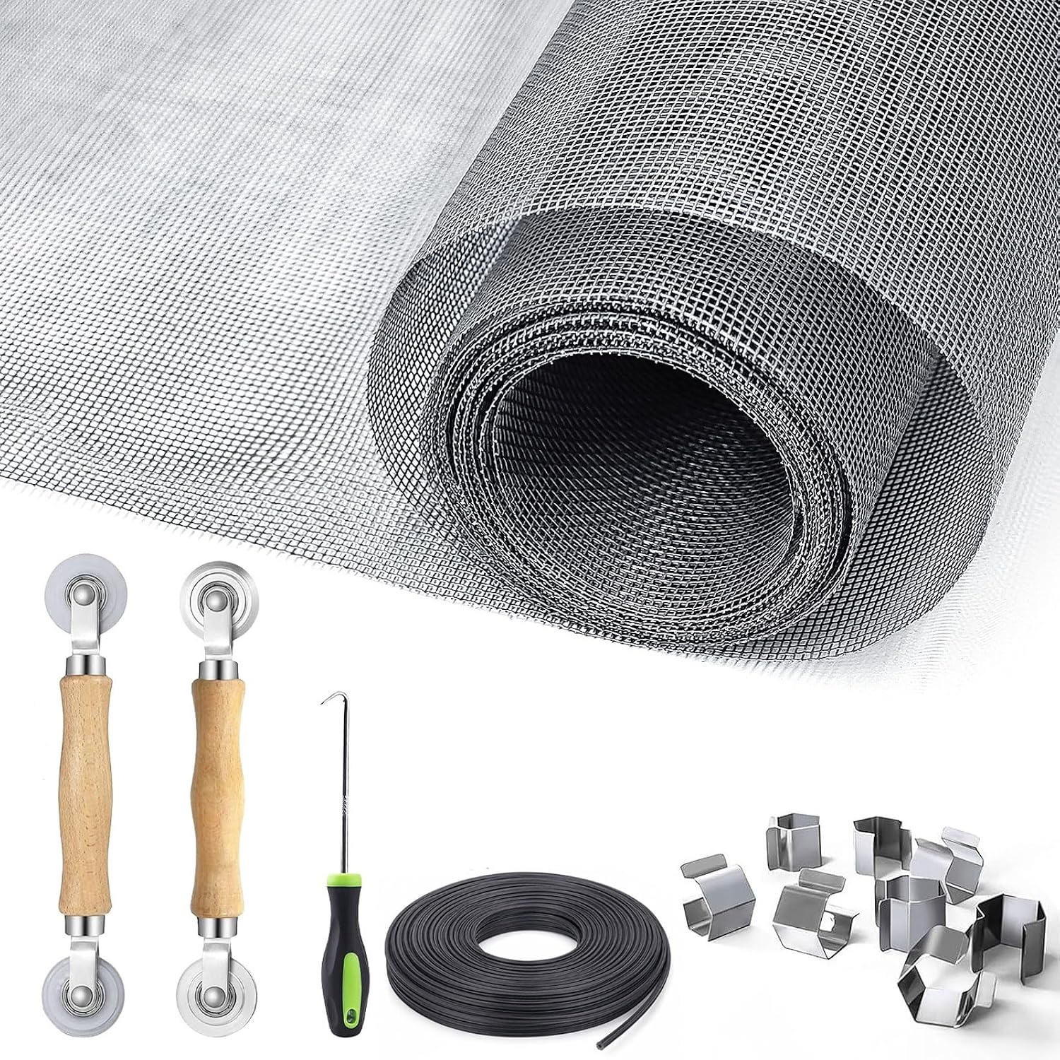 6-in-1 Window Screen Repair Kit with Fiberglass Mesh, Spline and Roller: image 2