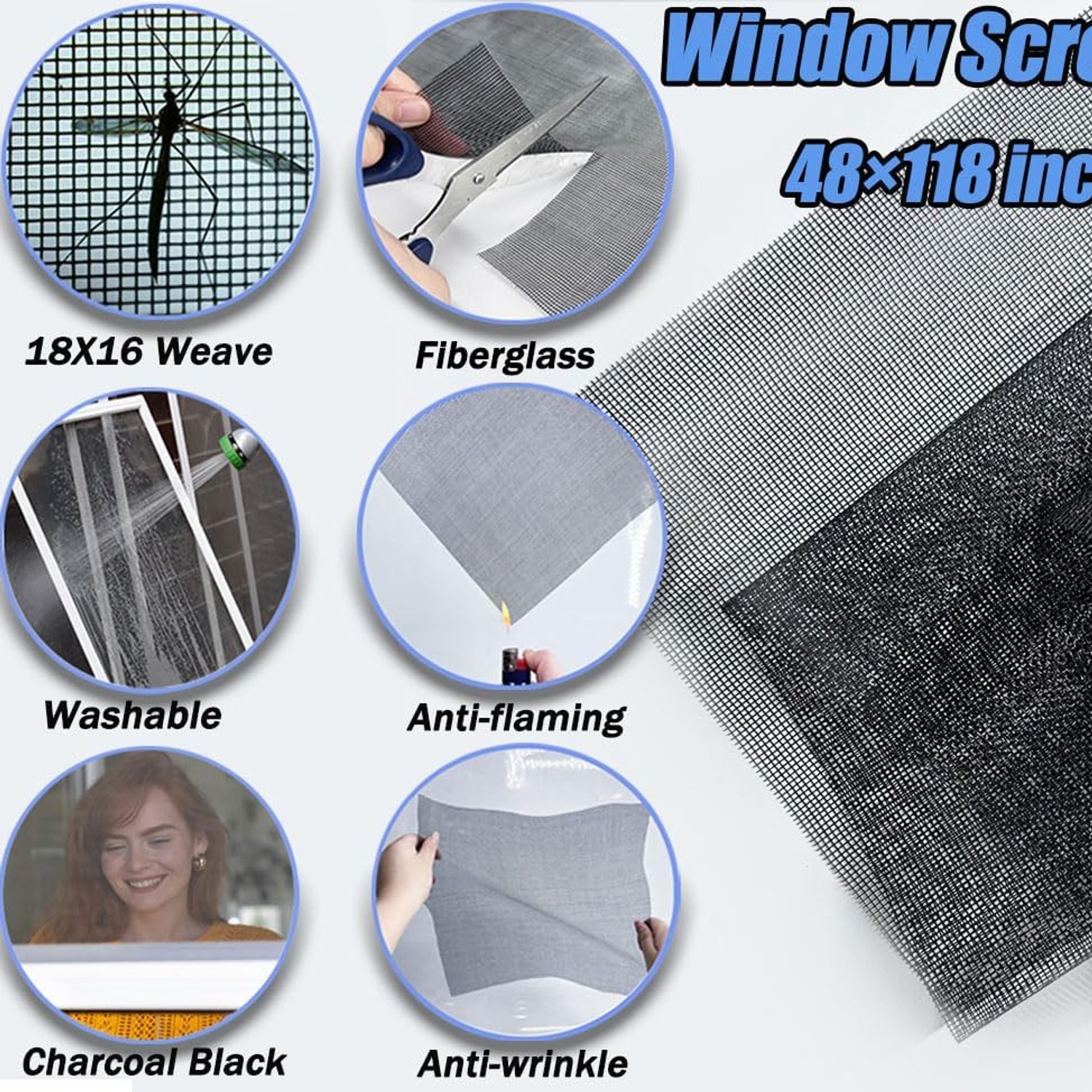 6-in-1 Window Screen Repair Kit with Fiberglass Mesh, Spline and Roller: image 3