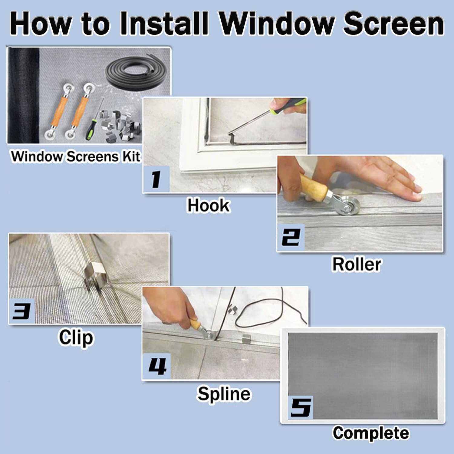 6-in-1 Window Screen Repair Kit with Fiberglass Mesh, Spline and Roller: image 4