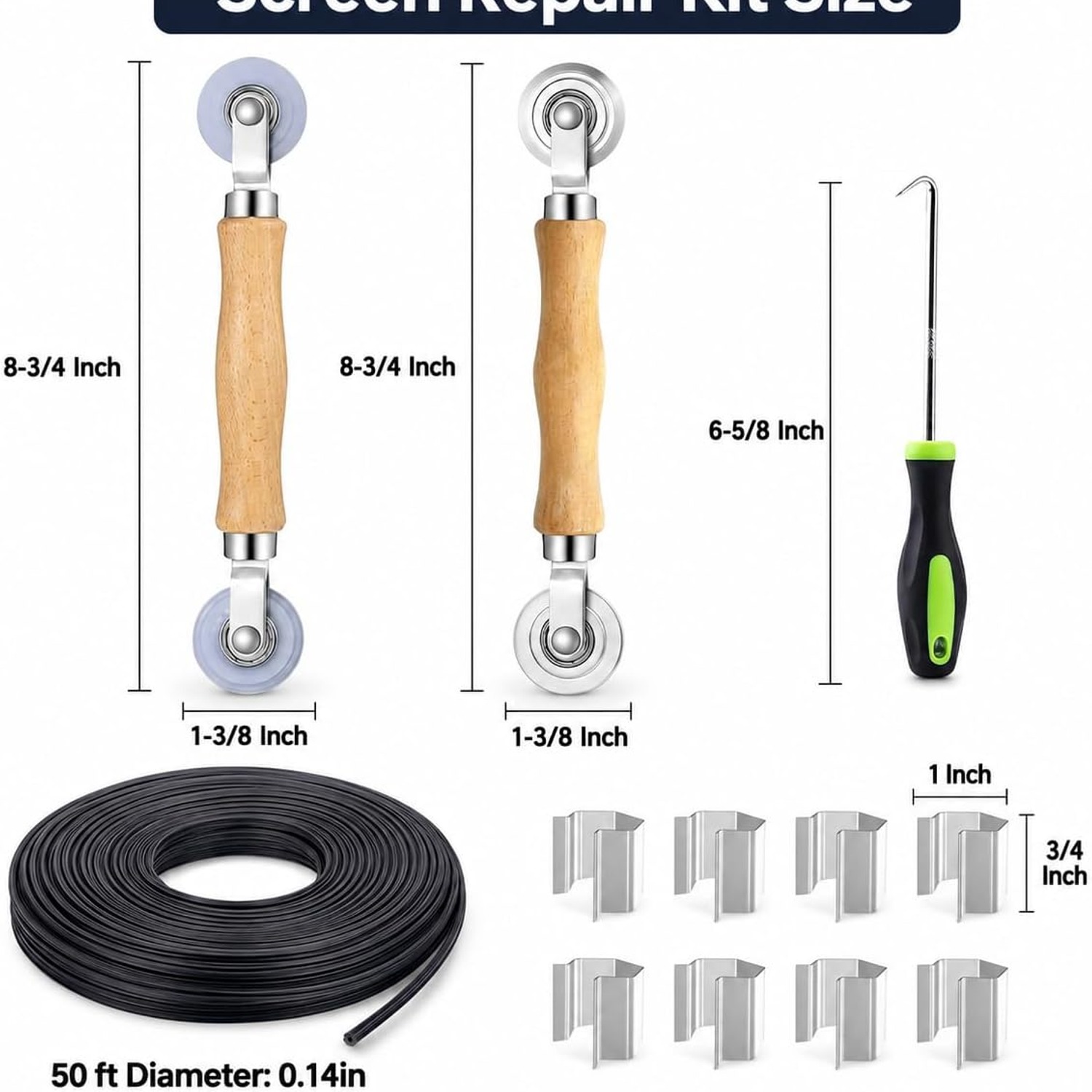 6-in-1 Window Screen Repair Kit with Fiberglass Mesh, Spline and Roller: image 8