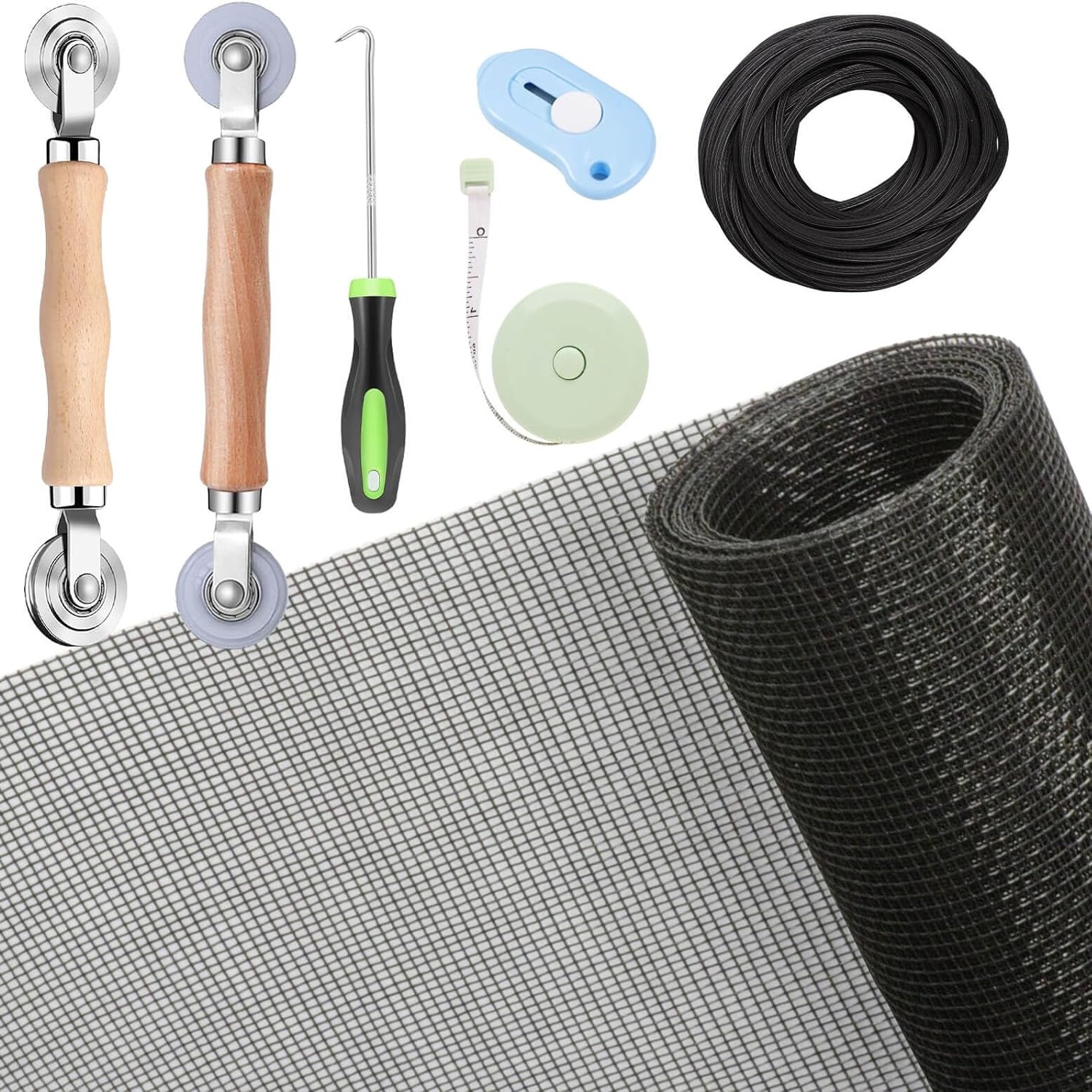 Window Screen Replacement Kit 48" x 118" with Roller, Spline and Tools