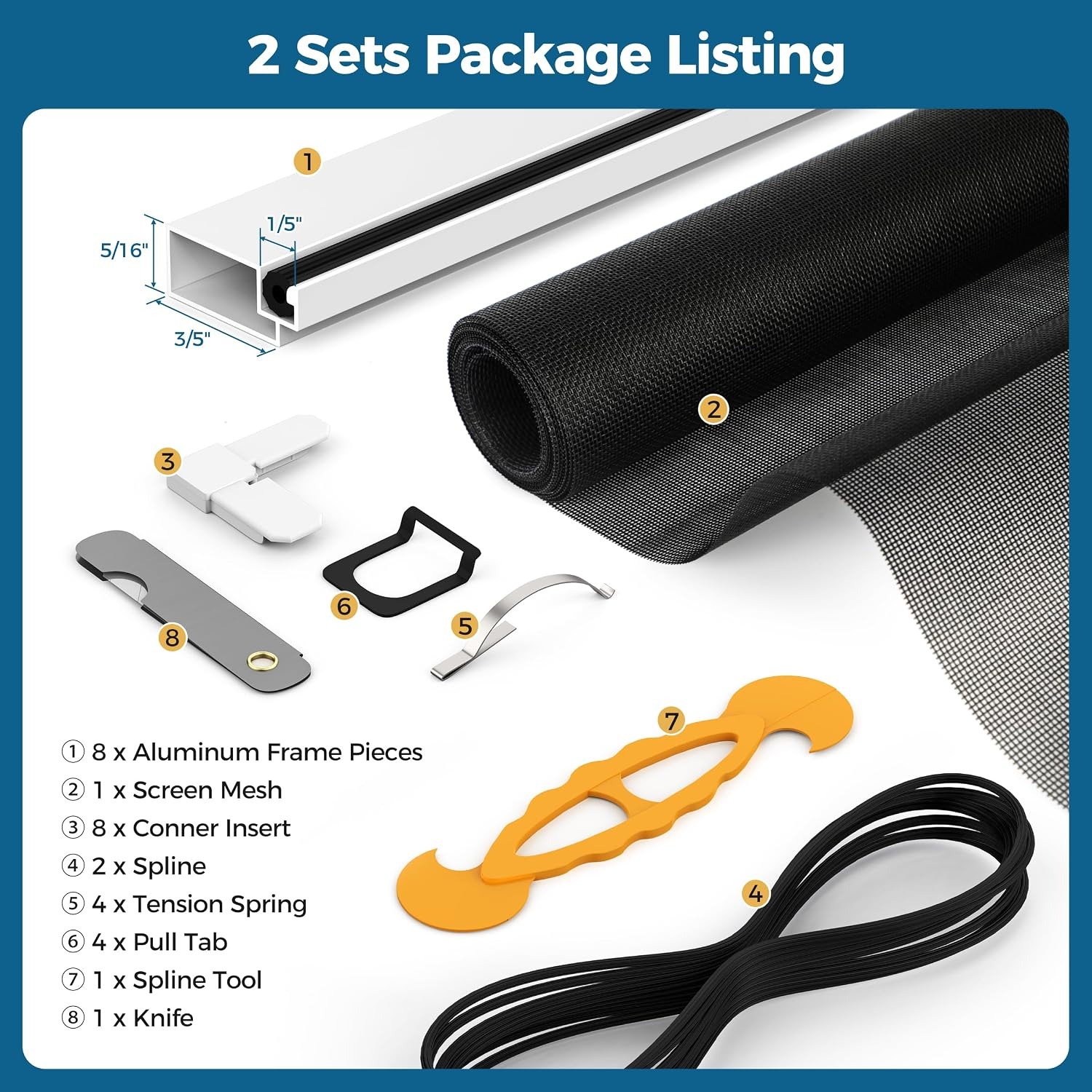 Aluminum Window Screen Frame Kit, 46 in x 46 in, 2 Sets: image 3